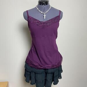 y2k vintage 00s dark purple lace cami tank | size XL
